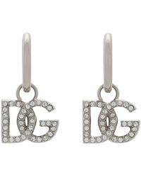 Dolce & Gabbana - Creole Earrings With Logo Pendant - Lyst