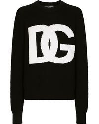 Dolce & Gabbana - Rundhalspullover Wolle Mit Dg-Intarsienlogo - Lyst