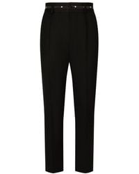 Dolce & Gabbana - Stretch Wool Pants With Branded Waistband - Lyst