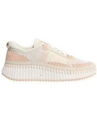 Chloé - Nama Embroidered Suede And Recycled Mesh Trainers - Lyst