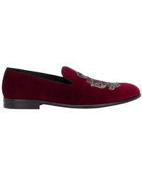 Dolce & Gabbana - Velvet Slippers With Coat Of Arms Embroidery - Lyst