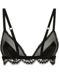 Dolce & Gabbana - Satin, Lace And Tulle Triangle Bra - Lyst