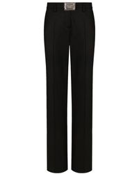 Dolce & Gabbana - Flared Flannel Pants With Logo Tag - Lyst
