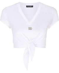 Dolce & Gabbana - Jersey-T-Shirt mit Knoten und DG-Logo - Lyst