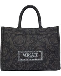 Versace - Embroidered Jacquard Barocco And Calf Leather Large Tote - Lyst
