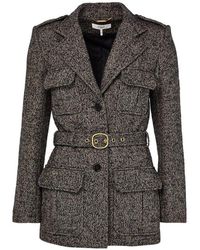 Chloé - Belted Herringbone Wool-Blend Jacket - Lyst