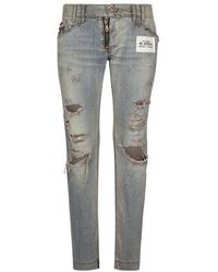 Dolce & Gabbana - Washed Denim Jeans With Rips - Lyst