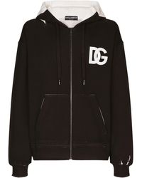Dolce & Gabbana - Sweat-shirt en jersey à capuche, fermeture zippée et imprimé logo DG - Lyst