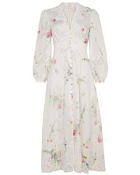 Zimmermann - Midikleid Lucky Mit Plunge-Ausschnitt Und Spitze - Lyst