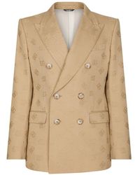 Dolce & Gabbana - Tailored Double-breasted Cotton Jacket With Jacquard Dg Details - Lyst
