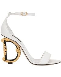 Dolce & Gabbana - Nappa Leather Sandals With Baroque D&G Heel - Lyst