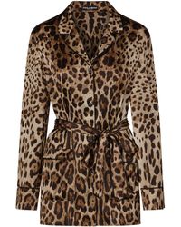 Dolce & Gabbana - Chemise de pyjama en satin à imprimé léopard avec ceinture - Lyst