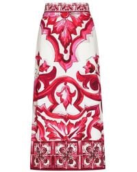 Dolce & Gabbana - Majolica-Print Charmeuse Calf-Length Skirt With Slit - Lyst