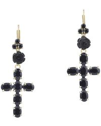 Dolce & Gabbana - Devotion Earrings In Yellow Gold With Black Sapphires - Lyst