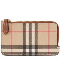 Burberry Leather Vintage Check Zipped Card Holder in Black - Lyst