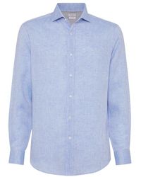 Brunello Cucinelli - Linen Easy Fit Shirt With Spread Collar - Lyst