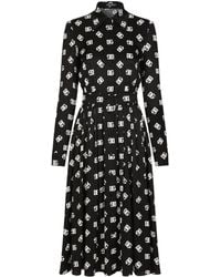 Dolce & Gabbana - Longuette-Kleid Aus Charmeuse Dg-Print Allover - Lyst