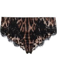 Dolce & Gabbana - Leopard-print Satin Briefs With Lace Detailing - Lyst