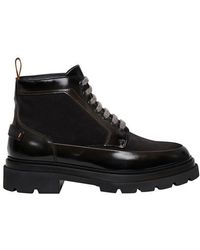 Santoni Leather And Suede Ankle Boot - Black