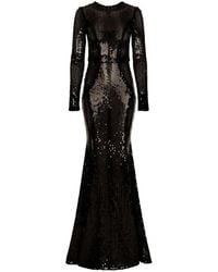 Dolce & Gabbana - Long Sequined Dress With Corset Detailing - Lyst