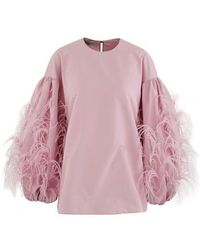 Valentino Top With Feathered Sleeves - Purple