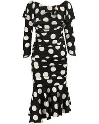 Dolce & Gabbana Off-the-shoulder Polka-dot Midi Dress - Black