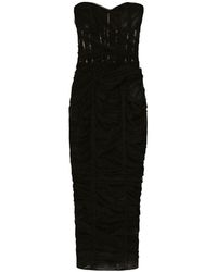 Dolce & Gabbana - Draped Tulle Bustier Midi Dress - Lyst