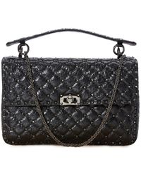 Valentino Gavarani Rockstud Large Spike Shoulder Bag - Black