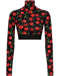 Dolce & Gabbana - Haut en jersey technique à col haut avec bande élastique à logo et imprimé cerises - Lyst