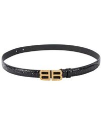 Balenciaga Bb Logo Thin Leather Belt - Black