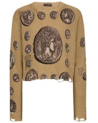 Dolce & Gabbana - Linen Crewneck Sweater With Print - Lyst