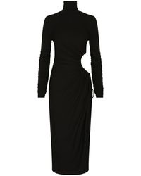 Dolce & Gabbana - High Collar Jersey Longuette Dress With Cutouts - Lyst