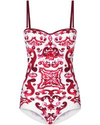 Dolce & Gabbana - Einteiliger Balconette-Badeanzug mit Majolika-Print - Lyst