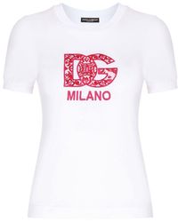 Dolce & Gabbana - Cotton Jersey T-Shirt With Majolica-Print Dg Logo Patch - Lyst
