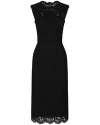 Dolce & Gabbana - Branded Stretch Lace Calf-length Dress - Lyst