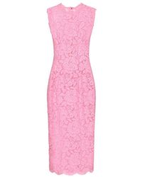 Dolce & Gabbana - Branded Stretch Lace Calf-Length Dress - Lyst