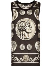 Dolce & Gabbana - Coin Print Tank Top In Cotton And Linen - Lyst