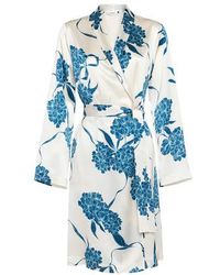 La Perla Silk Short Robe With Florals - Blue