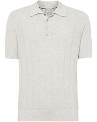 Brunello Cucinelli - Ribbed-knit Cotton Jersey Polo Shirt - Lyst