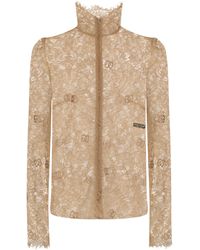 Dolce & Gabbana - Bluse mit hohem Kragen aus floraler Spitze - Lyst