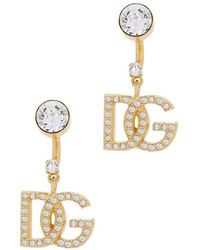 Dolce & Gabbana - Earrings With Dg Logo And Rhinestones - Lyst