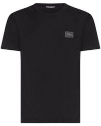 Dolce & Gabbana - Cotton T-Shirt With Logoed Plaque - Lyst