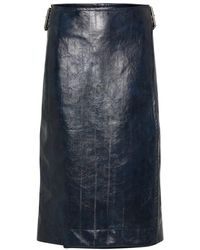 Bottega Veneta - Embossed Leather Midi Skirt - Lyst