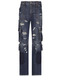 Dolce & Gabbana - Denim Cargo Jeans With Rips - Lyst
