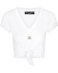 Dolce & Gabbana - T-Shirt Aus Jersey Mit Knoten Und Dg-Logo - Lyst