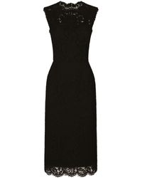 Dolce & Gabbana - Robe mi-longue en dentelle stretch à logo - Lyst