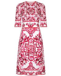 Dolce & Gabbana - Majolica-Print Charmeuse Midi Dress - Lyst
