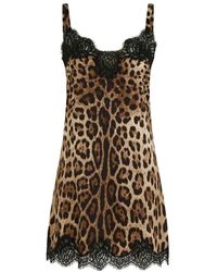 Dolce & Gabbana - Leopard-Print Satin Lingerie Slip With Lace Detailing - Lyst