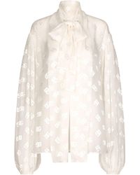 Dolce & Gabbana - Hemd aus Devoré-Satin mit Lavallière-Schleife und DG-Logo - Lyst