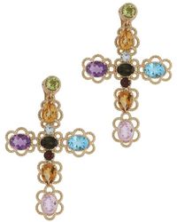 Dolce & Gabbana - 18 Kt Yellow Gold Clip-on Earrings With Pin And With Multicolor Fine Gemstones - Lyst